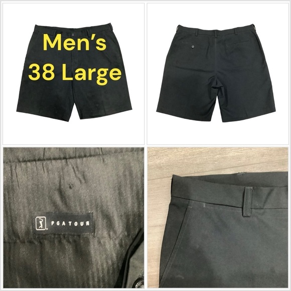 Men's PGA Tour 38 Large Chino Khakis Shorts Golf Black Lightweight 5 Pocket NWOT - Picture 1 of 6